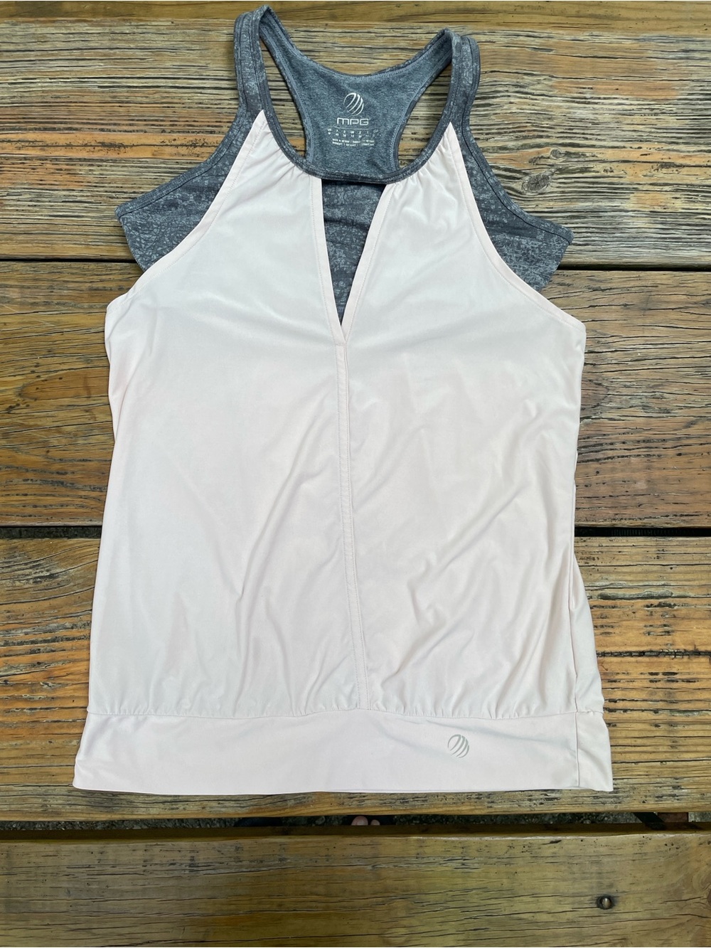 MPG Light Pink Racerback Tank with Heather Gray Back